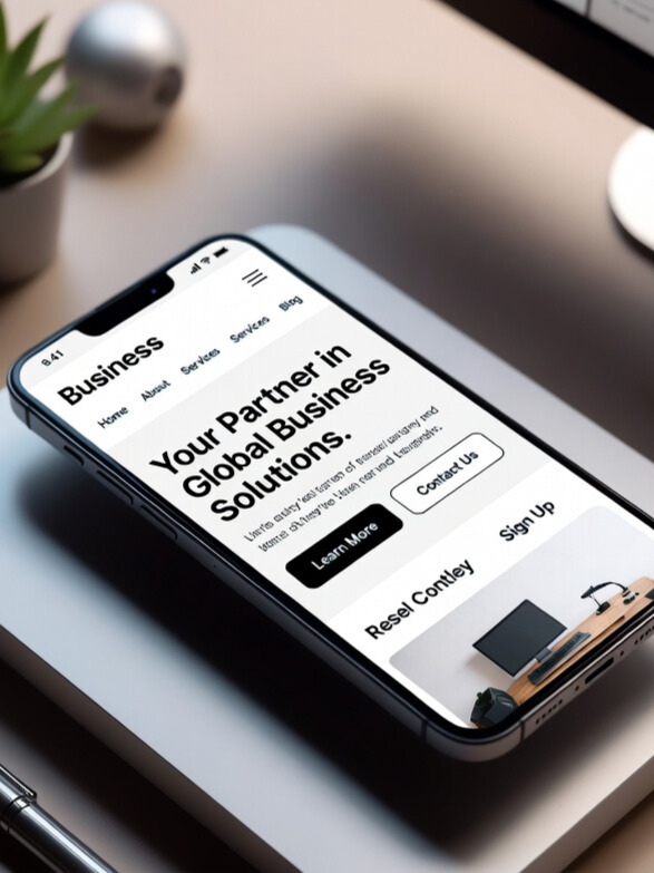 Mobile-first business website displayed on a smartphone with clear call-to-action buttons